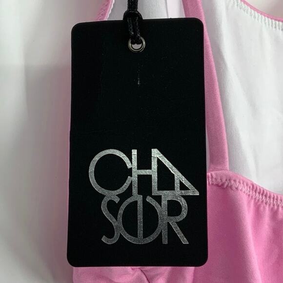 Chaser Size M Pink Red Swim One-Piece Swimsuit Heart Print Scoop Neck R1-4 - Picture 6 of 7